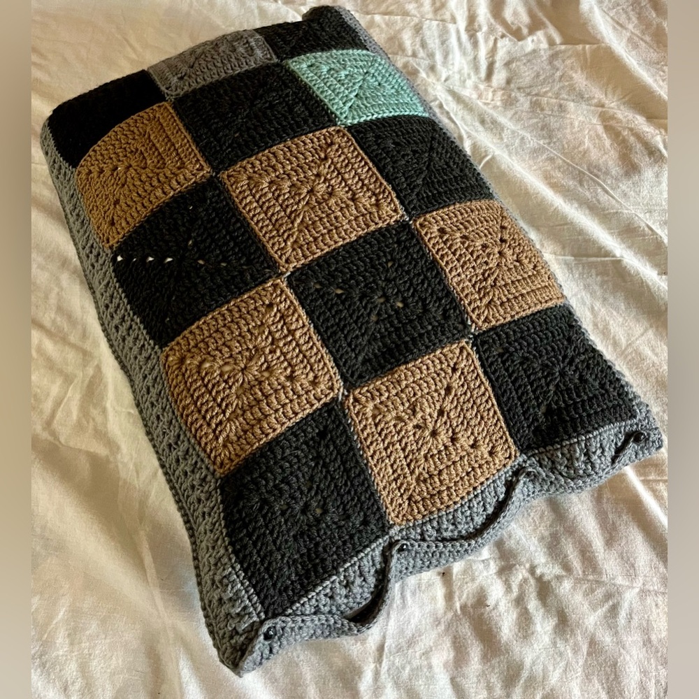 Crocheted Granny Square‎ Pillow Cover Handmade CottageCore Cabin